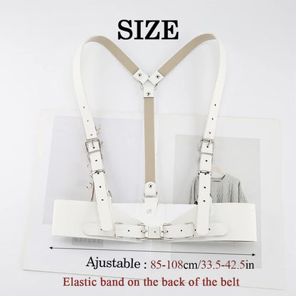 BODIY Punk Women Waist Belts White PU Leather Fashion Body Chain Belt Circle Rave Halloween Accessories Belt Adjustable Gothic