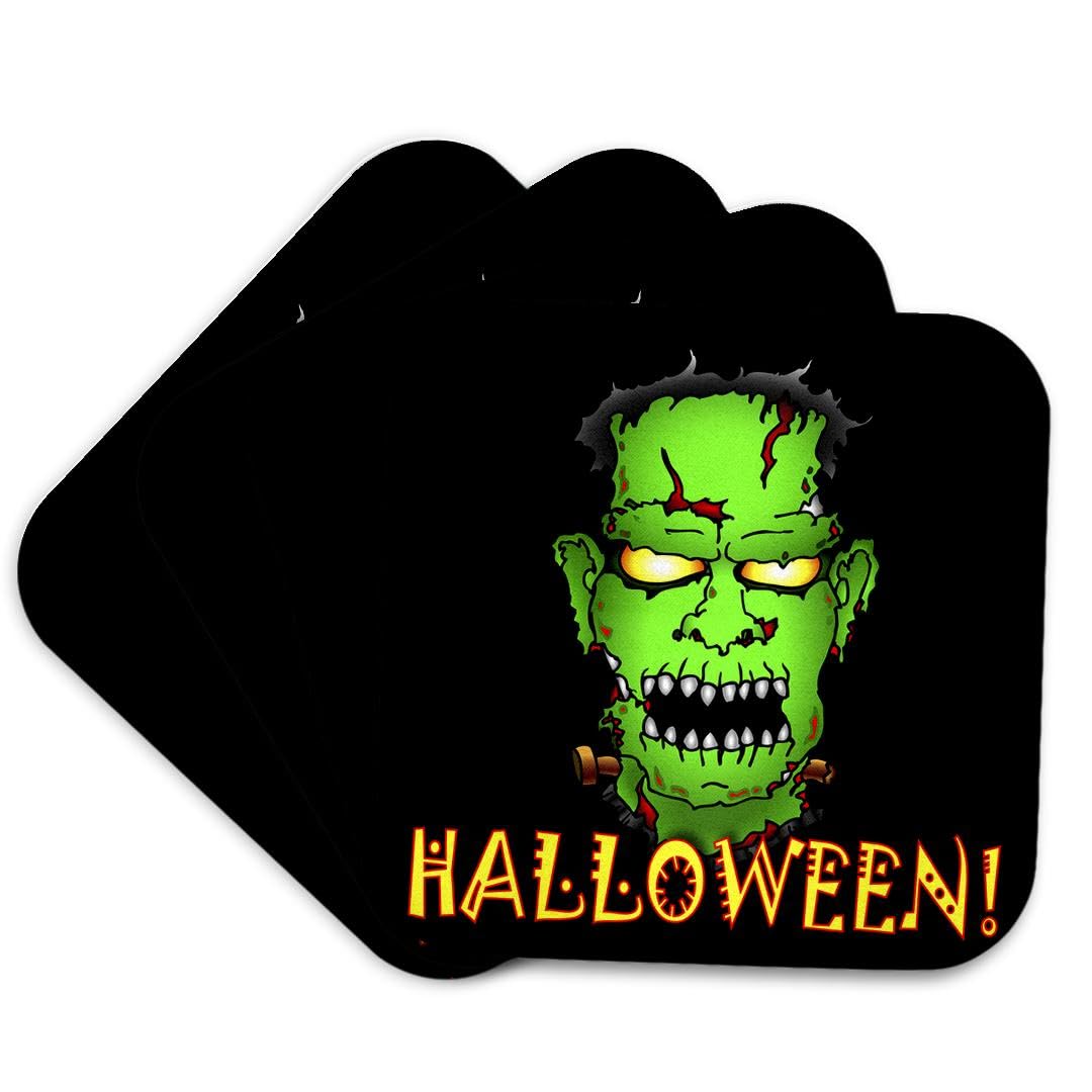 3dRose cst_53348_1 Frankenstein Halloween 2 on Black Soft Coasters, Set of 4