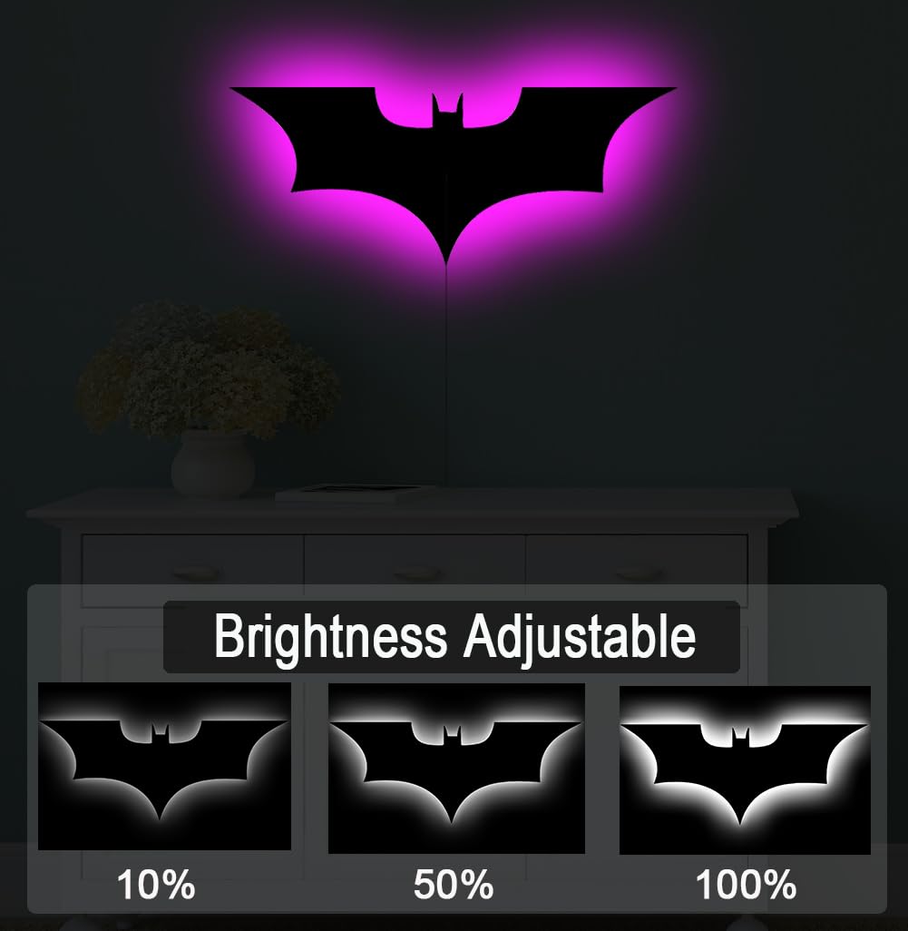 Bat Lamp Neon Sign LED Bat Signal Night Light 16 Colors Adjustable Man Cave Party Home Bedroom Christmas Halloween Decoration Lights Birthday Gifts