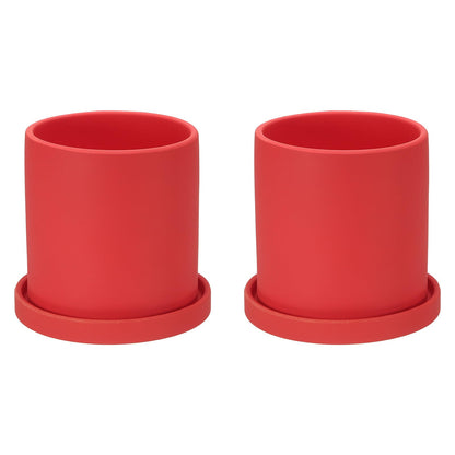 PATIKIL 4.3 Inch Ceramic Plant Pots, 2 Pack Modern Flower Planters with Drainage Holes and Tray for Decorate Home Indoor Plants Succulent Herb, Red