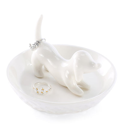 HOME SMILE Dog Ring Holder,Ceramic White Jewelry Tray Holder,Dog Mom Gifts for Women Christmas Valentines Mothers Day