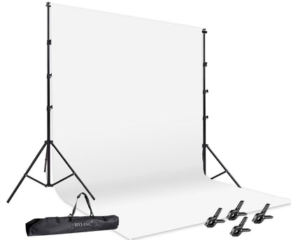 HYJ-INC Photo Video Studio 12 x10ft 100% Muslin White Backdrop with 10 x 8.5ft Stand Photography Background Support System Kit,Clamp, Carry Bag