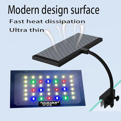 Mini Clip-On Aquarium Light 8W Full Spectrum LED for Nano & Betta Fish Tanks, Timer & 10-Level Dimmer, Freshwater Planted Desk Aquariums 1–5 Gallons