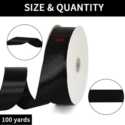 TONIFUL 1-1/2 Inch (40mm) x 100 Yards Black Wide Satin Ribbon Solid Fabric Ribbon for Gift Wrapping Chair Sash Valentine's Day Wedding Birthday Party Decoration Halloween Craft Sewing