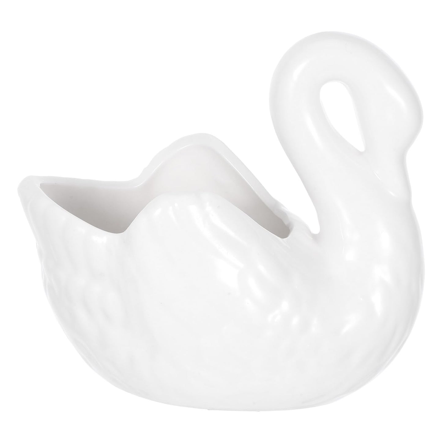 Yardwe Lovely Swan Ceramic Flowerpot with Drain Hole, White Porcelain Planter for Succulents, Decorative Plant Pot for Home and Office, 4.4 X 2.36 X 3.77 Inch