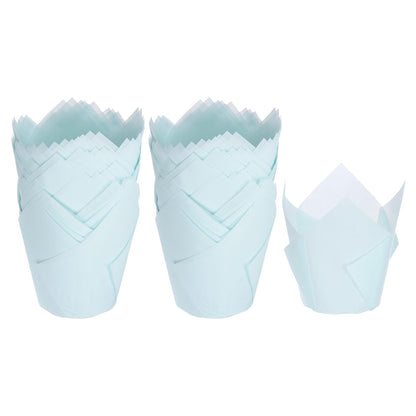 HARFINGTON 100pcs Tulip Cupcake Liners Greaseproof Baking Cups Paper Cupcake Wrappers Holders for Parties Weddings Birthdays, Blue