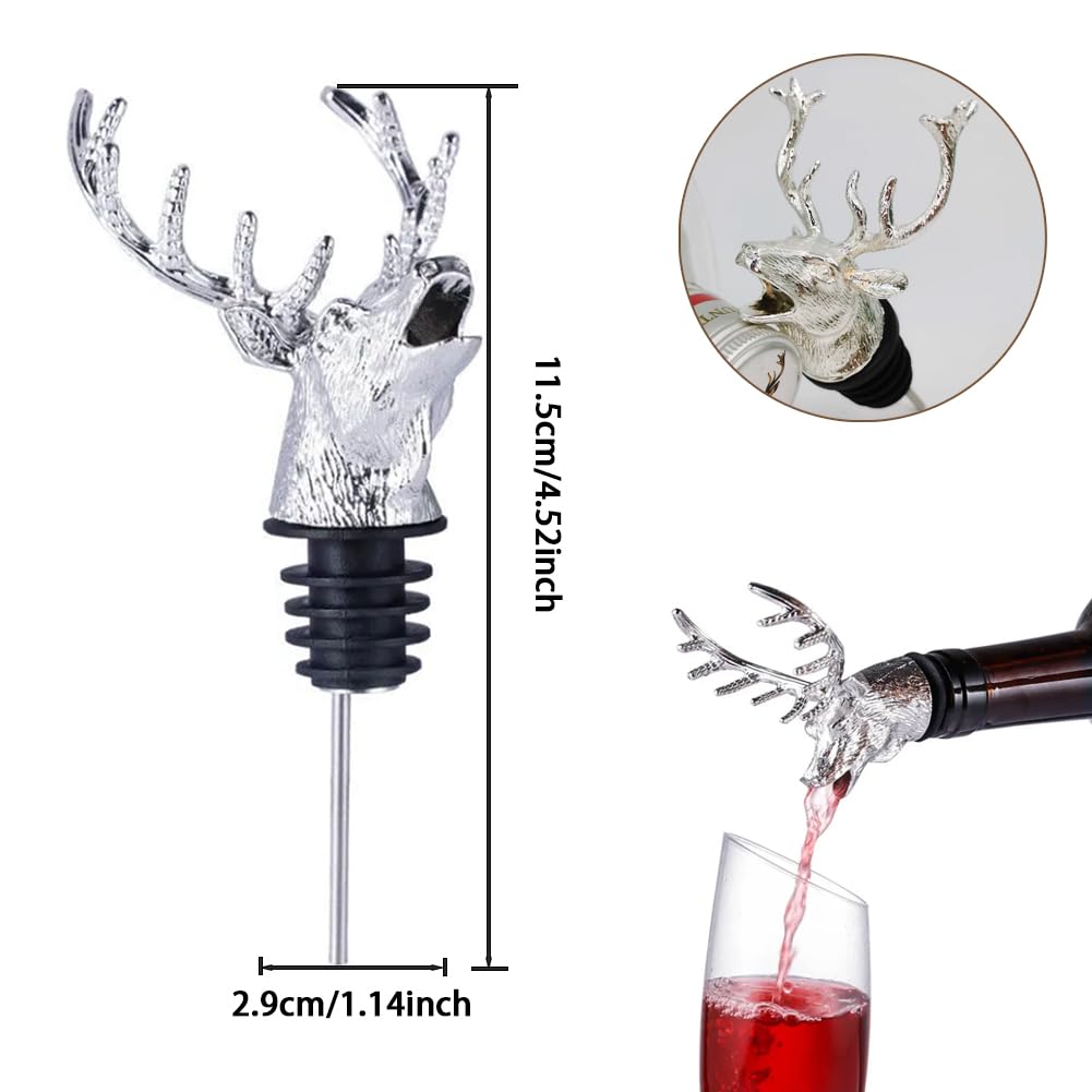 Zinc Alloy Animal Bar Liquor Bottle Pourer Liquor Pour Spout Sdjdhej 1Pcs Deer Head Bottle Tipping Nozzle Silicone Stoppers for Christmas and Halloween Decorations (Deer head)
