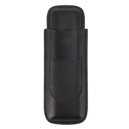 OEBUAFI 2 Finger Faux Leather Cigar Case, Premium Soft Touch Travel Holder with Front Pocket for Cutter, Elegant Sewing Technology Lightweight Durable Men (Black)