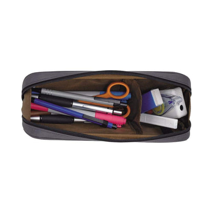 LIHIT LAB Large Capacity Zipper Long Pencil Case For School Office College, Big Capacity Pencil Bag Holder Adults Teen Boys Girls, Travel Cosmetics Storage, Jet Black (A7552-124)
