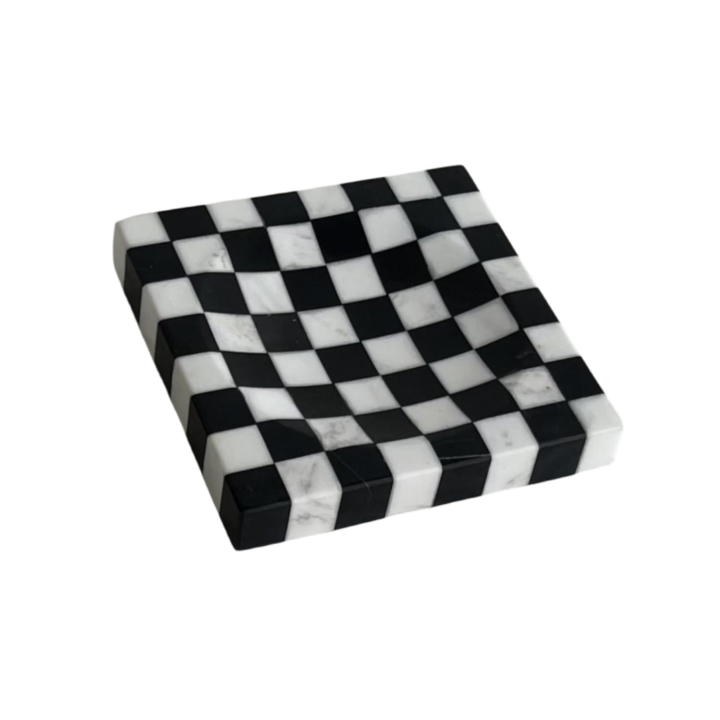 StonePlus Marble Stone Black and White Checkerboard Square Small Splicing Mosaic Tray Jewelry Dish (Black and White)
