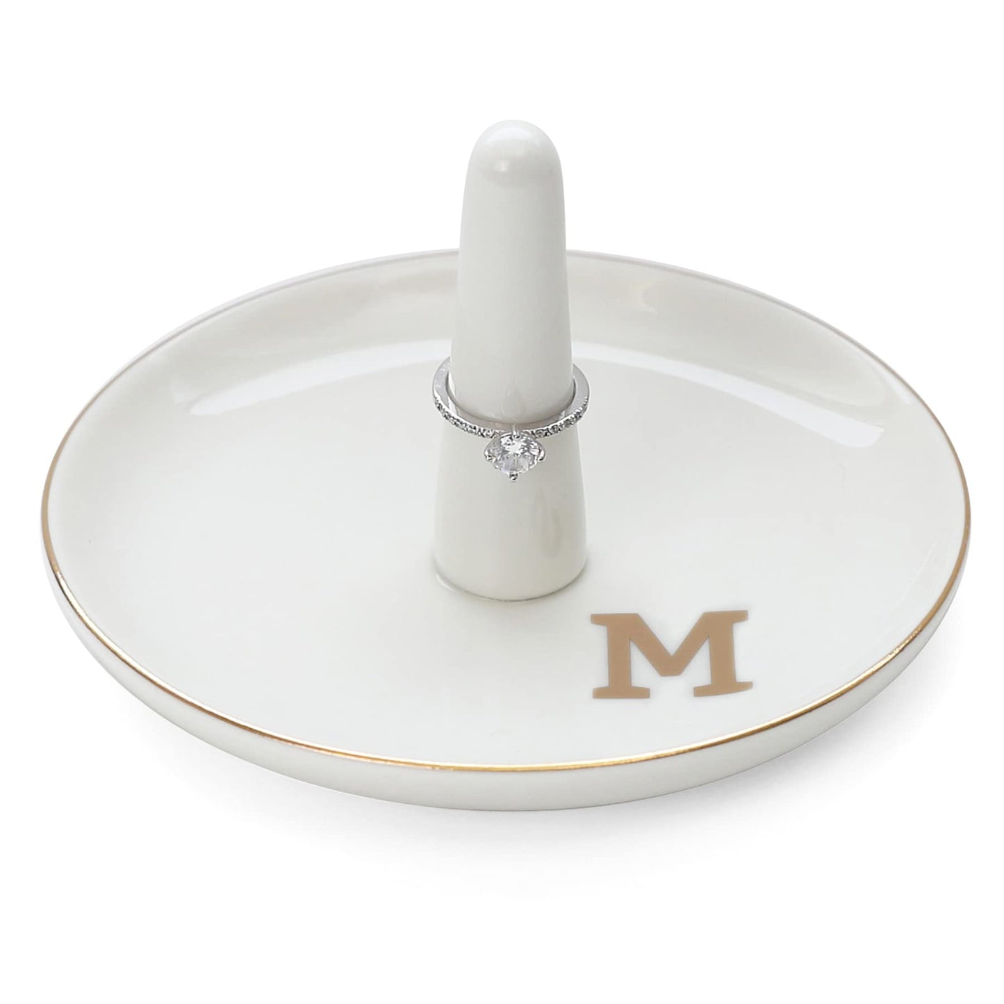 HOME SMILE Initials Ring Holder Jewery Tray with personalized M-Monogrammed Engagement Gifts for Friends,Birthday Mother's Day Christmas Gifts for Women,Ceramic White