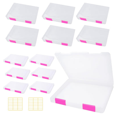 Olutacot 12 Pcs Clear A4 A5 File Box Document Plastic Storage Box with 48 Labels File Holder Organizer Paper Plastic Case Magazine Protector with Buckle Office School Supplies(Pink)