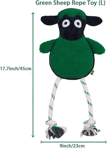 Green Sheep Dog Toy, Durable Plush Rope Toy with Squeaker for Small to Large Dogs, Interactive Chew Toy for Pets, Tough & Recycle Cotton Rope Dog Toys to Keep Them Busy