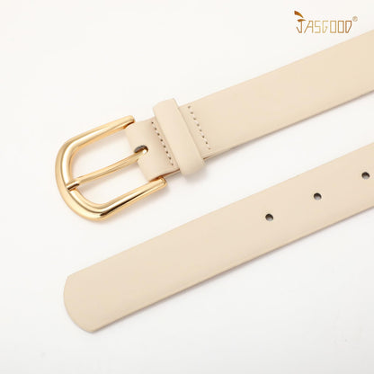 JASGOOD Beige Belt for Women Jeans Pants Dresses with Gold Buckle Fashion Ladies Waist Belt