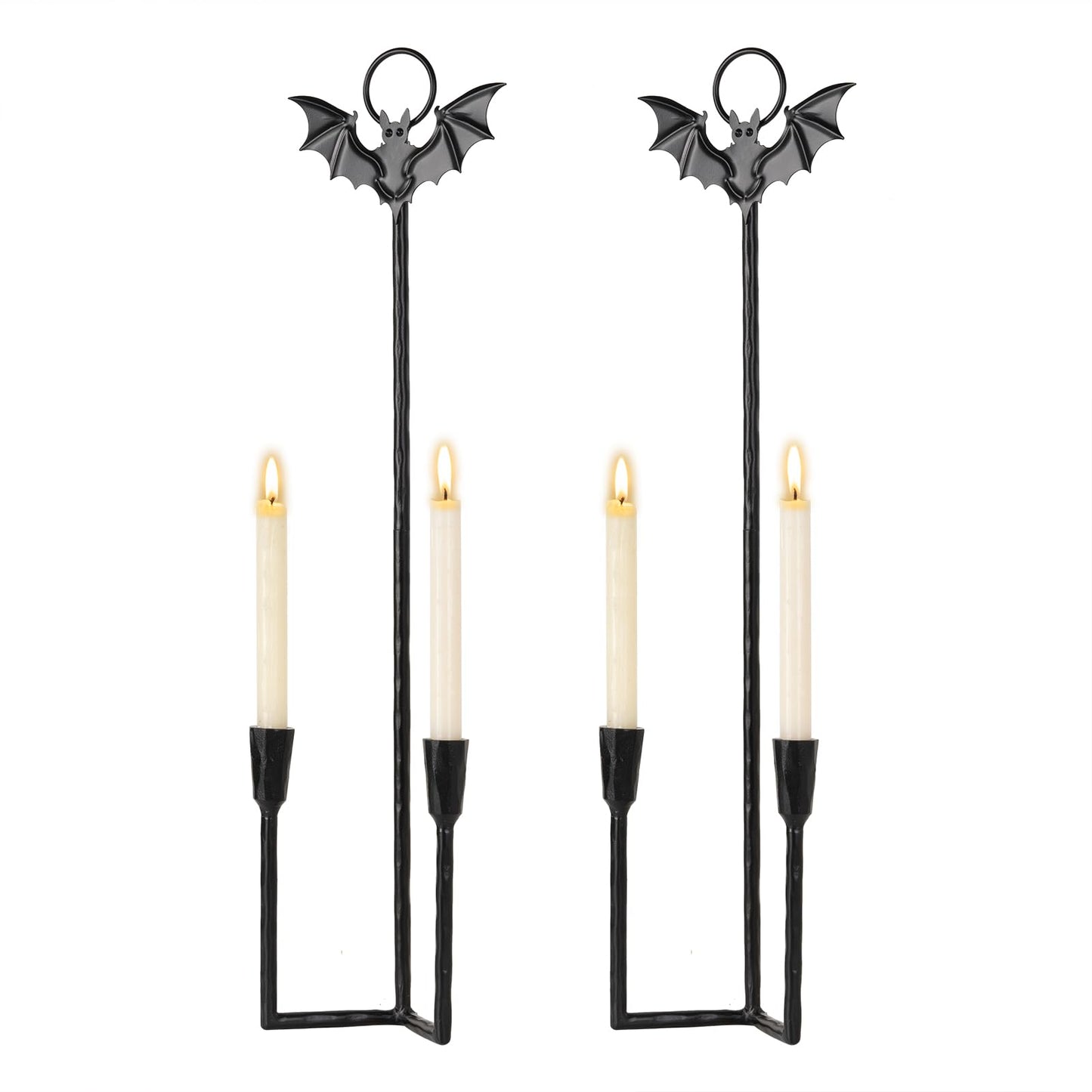Wall Sconce Candle Holder Metal Hanging Wall Decorations Gothic Bat Wall Light Candle Holder for Home,Living Room, Bathroom, Dining Room, Set of 2（Black