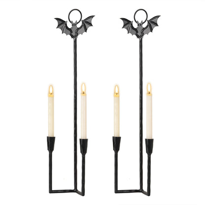 Wall Sconce Candle Holder Metal Hanging Wall Decorations Gothic Bat Wall Light Candle Holder for Home,Living Room, Bathroom, Dining Room, Set of 2（Black
