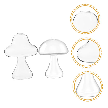 BESPORTBLE 2pcs Glass Mushroom Flower Vases Hydroponic Plant Terrariums Decorative Floral Containers for Home Office Living Bedroom Kitchen