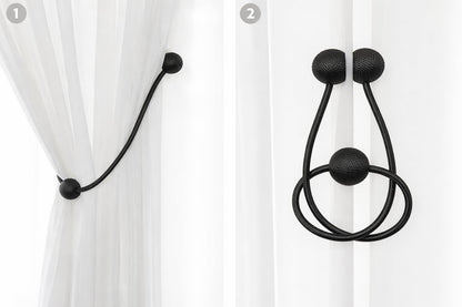 Black Summit Trading Company Magnetic Curtain Tiebacks – No Drill Curtain Holdbacks with Strong Magnets – Modern Curtain Tie Backs for Drapes & Sheer Curtains – Easy Wrap Magnetic Curtain Holders