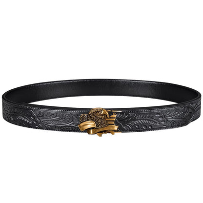 Dubulle Western Ratchet Belt Black Copper Eagle Buckle Cowboy Leather Automatic Belts for Men's Dress Jeans
