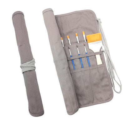 Funny live Paint Brush Holder Art Supplies, Artist Brush Holder & Storage Organizer Roll-Up Case Bag, Protect Acrylic Oil Watercolor Paintbrushes (Gray 20 Slot Pockets)