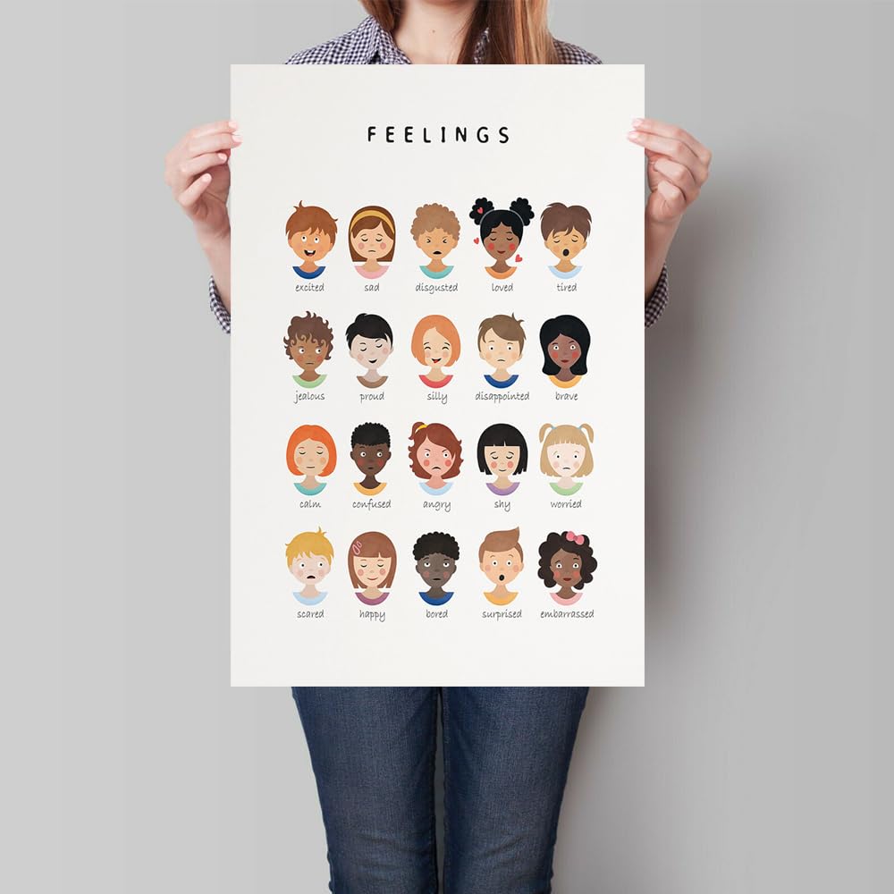 uoyien Feelings Chart And Emotions Poster For kids Mental Health Awareness Canvas Wall Art Special Emotions Faces Calm Corner Prints Classroom Social Worker Office Decor 12x16in Unframed