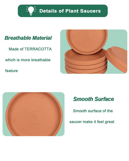 Large Ceramic Plant Saucer and Small Terracotta Pot Plant Saucer - 4 Pcs 7 Inch Black Ceramic Plant Tray and 4 pcs 8 Inch Terracotta Plant Saucer for 4,6,7 Inch Plant Pots with Drainage Hole and Gre