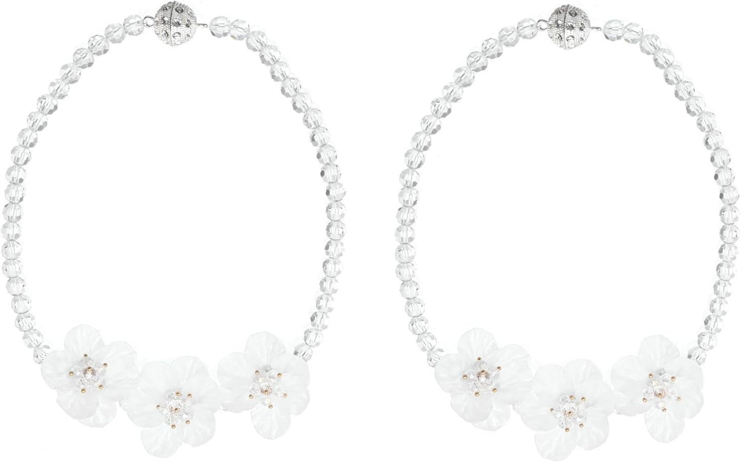 SUQ I OME 2 Pack Crystal Beaded Magnetic Curtain Tieback with 3 Pieces of Flora, Curtain Clips Buckle Curtain Holder Blingbling Curtain Holdbacks(White)