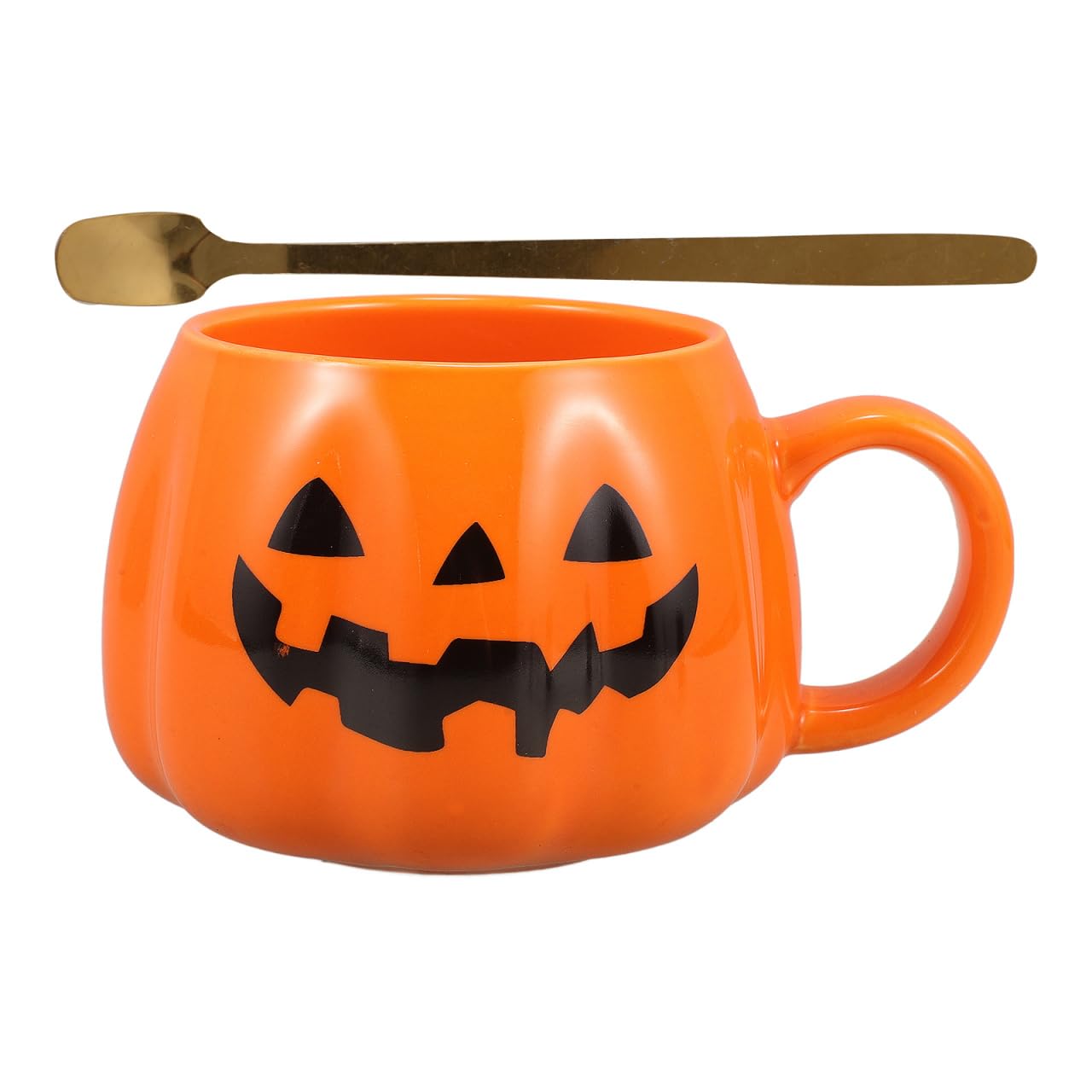 Healifty Halloween Pumpkin Mug with Spoon 12 Oz Ceramic Coffee Cup Pumpkin Shape for Home Office Tea Juice Milk Water