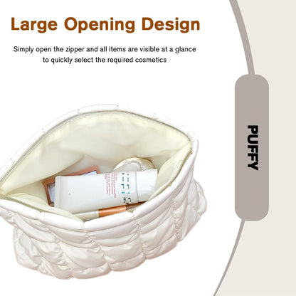 FITINI Makeup Bag Travel Large Portable Quilted Cosmetic Organizer Cute Pouch for Women Soft Puffy Zipper Waterproof Toiletry Storage Bags,Quilting Puff Rose