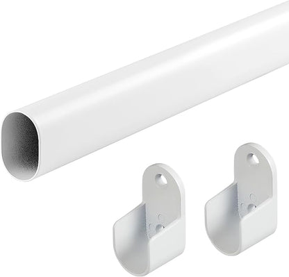 Oval Closet Rod for Hanging Clothes Adjustable Closet Rods 18 to 75 Inch Heavy Duty White Poles Bar Closet Rod Expandable for Wardrobes Laundry RV