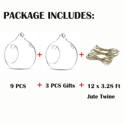 12 Pcs 3.15"/ 8cm Hanging Glass Tealight Holder Globe Plant Terrariums Glass Orbs Air Plants Tea Light Candle Holders Home Decor Indoor Outdoor Garden (with 2 Holes, 9 Pcs + 3 Pcs)