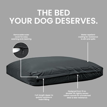 WHITEDUCK Outdoor Dog Bed Heavy-Duty 12oz Canvas, Water-Repellent Cotton, Machine Washable Removable Cover with Full-Length Zipper, Dog Bed for Large Dogs & Crate, (Black) 41" Lx33 Wx4.3 th (XL)