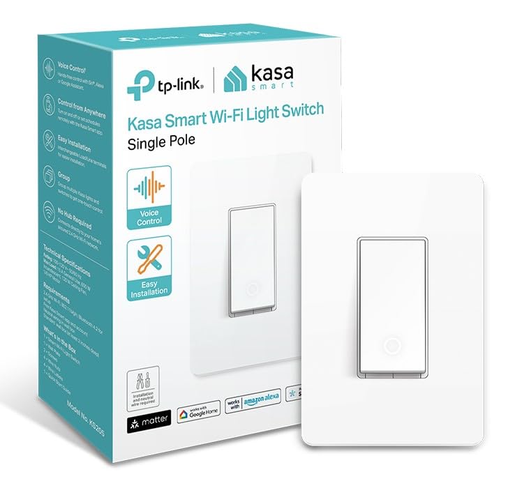 Kasa Matter Smart Light Switch: Voice Control w/Siri, Alexa & Google Assistant, UL Certified, Timer & Schedule, Easy Guided Install, Neutral Wire Required, Single Pole, 2.4GHz Wi-Fi, 3-Pack