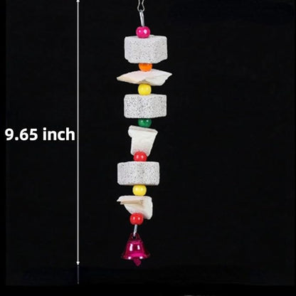 2Pcs Bird Beak Calcium Stone Lava Block Chew Toy Grinding Teeth Natural Minerals with Bell for Parakeet Conure Lovebird Cockatiel Finch Canary Hamster Chinchilla Rabbit (Large)