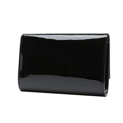 CHARMING TAILOR Patent Leather Flap Clutch for Women Classic Elegant Evening Bag Chic Dress Purse (Black)