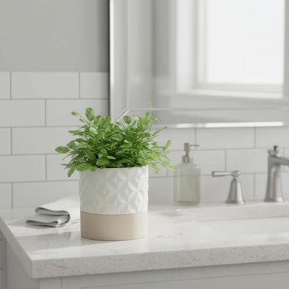 Nihow Self Watering Plant Pot: 4.5 Inch Ceramic Planter with Drainage Hole & Water Storage Plus for Indoor & Outdoor Plants - Cylinder Flower Pot for Herbs/Violets - Matte White & Brown Star
