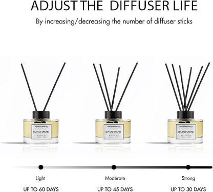 White Tea Amber Reed Diffuser Set–Luxury Natural Fragrance Reed Diffusers for Hotel, Office, Bathroom, Kitchen, Home & Shelf Decor Long Lasting Scent with Non-Toxic Oils Gift Ready 5.63 oz 160ml