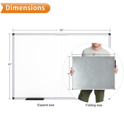 VIZ-PRO Magnetic Dry Erase Board, 96 X 48 Inches, Foldable Wall-Mounted Whiteboard with Silver Aluminum Frame & Marker Tray for School Office and Home 8' X 4'