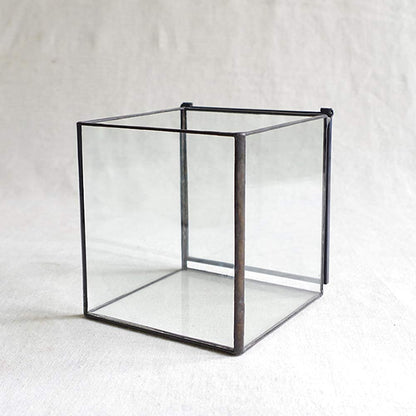 Small Square Glass Terrarium with Lid,Geometric Clear Box for Indoor Plants,Black Little Handmade Planter Pot for Succulents,Moss and Air Plant Fern,Home Garden Decor,4.3 x 4.3 x 4.7inch