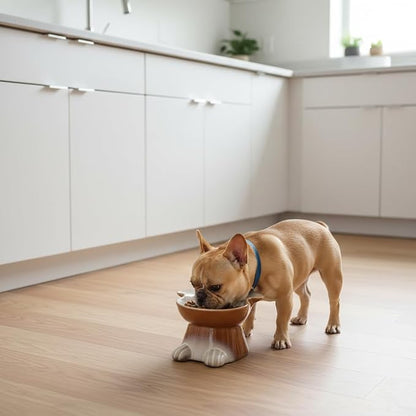 Nihow Elevated Ceramic Dog Bowls: 6.5 Inch Raised Dog Bowl for Food & Water | Food Safe Bowl for Medium/Small Size Dogs - Brown Puppy Bowls for Protecting Pet's Spine(1 PC)