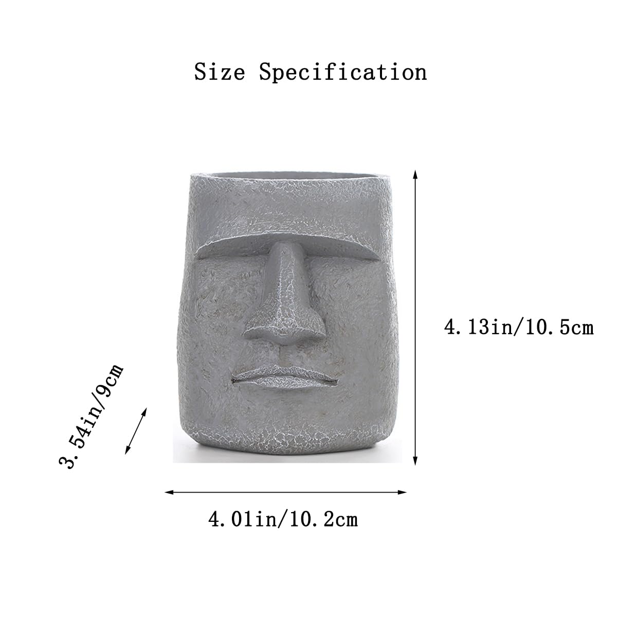 Lifexquisiter Easter Island Moai Head Succulent Planter Pot, Human Face Flower Pot for Desktop Home Decor, Cool Moai Figurines Pen and Brush Holder, Grey