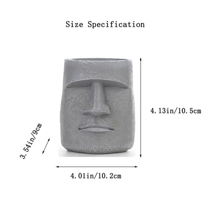 Lifexquisiter Easter Island Moai Head Succulent Planter Pot, Human Face Flower Pot for Desktop Home Decor, Cool Moai Figurines Pen and Brush Holder, Grey