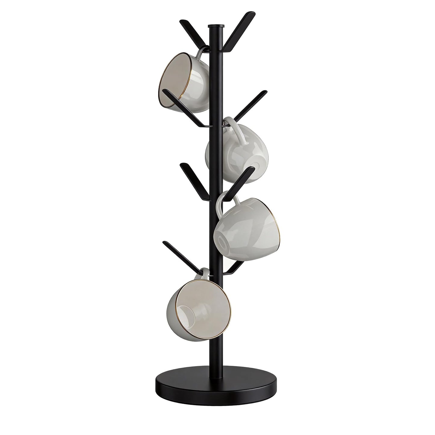 HUILAIXIAN Stainless Steel Mug Holder Tree, Updated Thick Coffee Cup Holder Base, Coffee Cups Stand Mug Holders with 8 Hooks for Countertop Cup Rack Organizer Stand (Black)