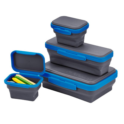 LockerMate by Bostitch Flexi Storage Box 4 Piece Kit, Collapsible Pencil Case Design for Craft and School Supplies, Gray/Blue