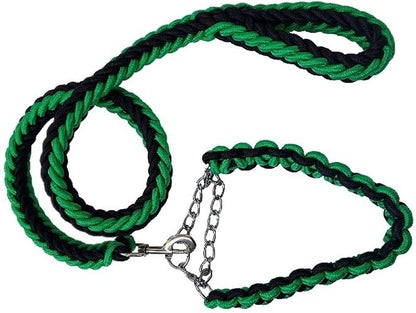 Love Dream Dog Collar and Leash Set, Heavy Duty Nylon Braided Rope Strong 4 FT Dog Leash and Martingale Training Collar for Small Medium Large Dogs Training and Walking (Green & Black)