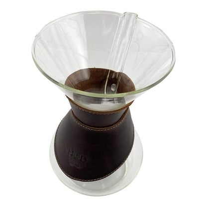 Hide & Drink, Pour Over Collar Compatible with Chemex 6-Cup Glass Handmade from Full Grain Leather - Bourbon Brown