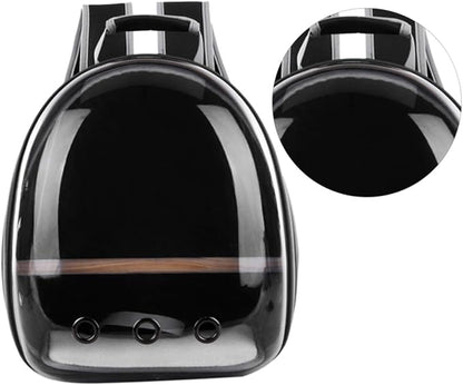 Portable Parrot Backpack Carrier Breathable Travel Space Capsule with Wooden Stand for Outdoor Use Comfortable and Transparent Design for Birds Black