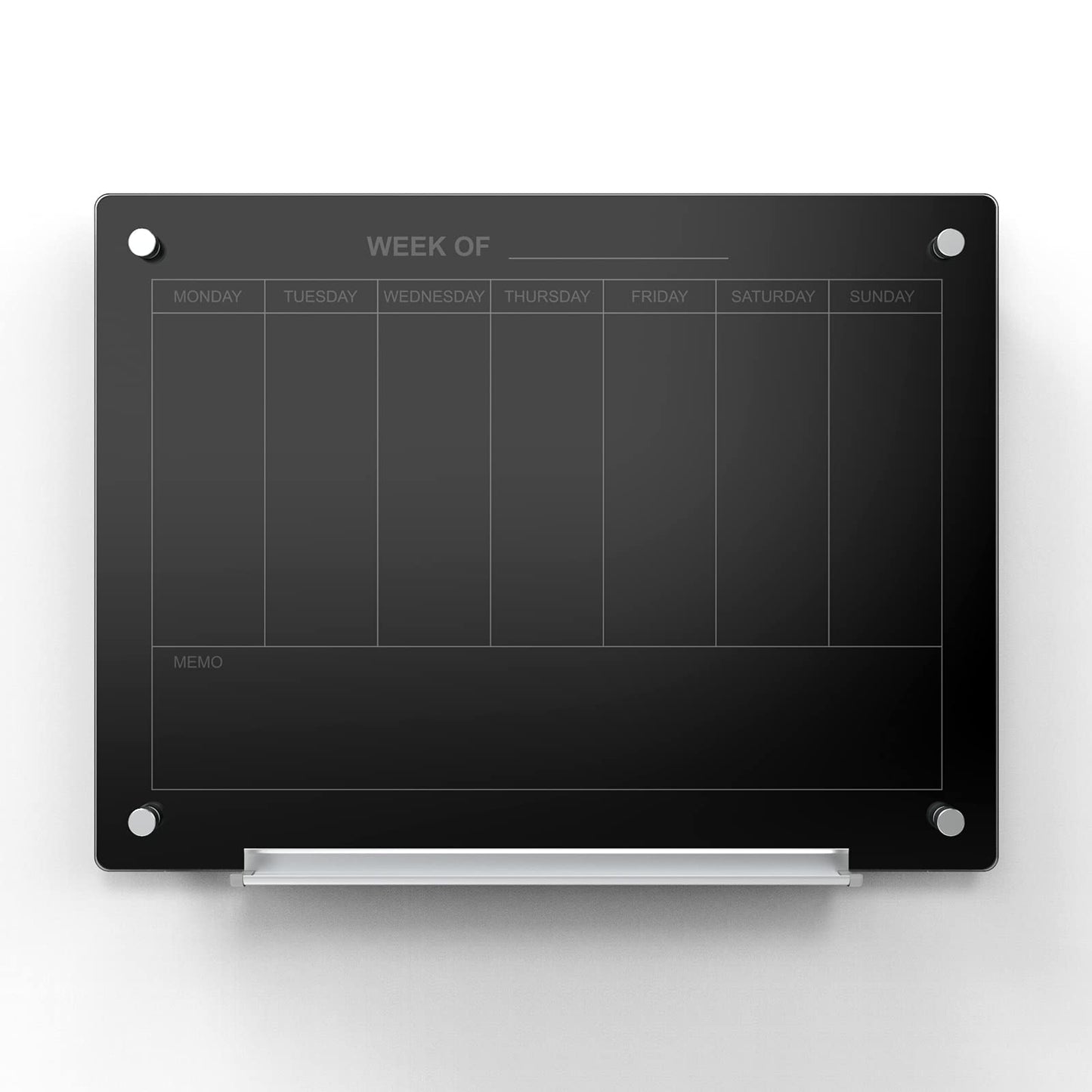 Audio-Visual Direct Magnetic Black 7 Day Calendar Glass Dry-Erase Board Set - 2' x 1.5' - for Wall - Weekly Planner