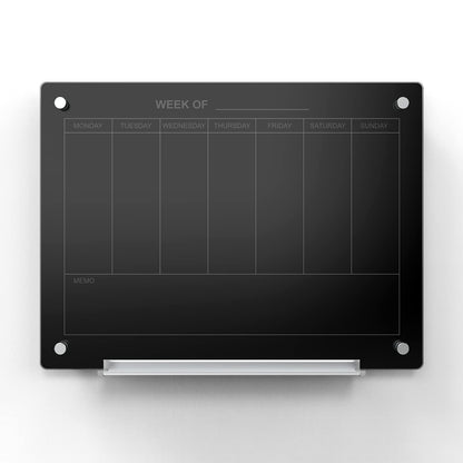 Audio-Visual Direct Magnetic Black 7 Day Calendar Glass Dry-Erase Board Set - 2' x 1.5' - for Wall - Weekly Planner