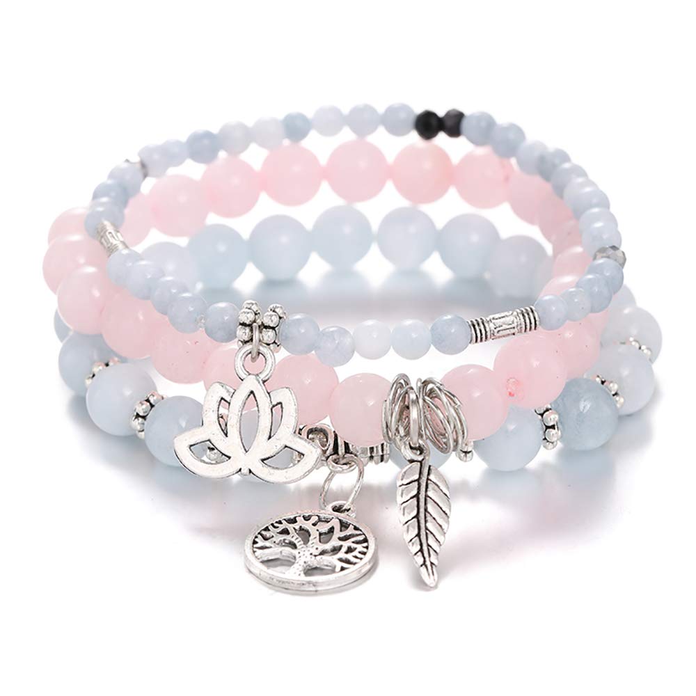 UEUC Tree of Life Yoga Healing Stone Bracelets,Multilayer Lotus Chakra Stone Reiki Bracelet Sets,Anxiety Crystal Natural Stone,for Women Stress Relief